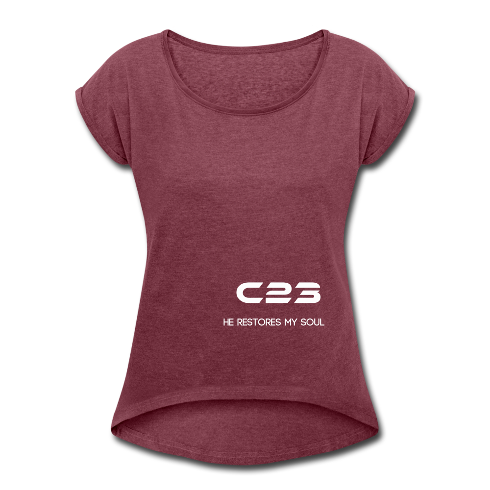 C23 He Restores Women's Tee - heather burgundy