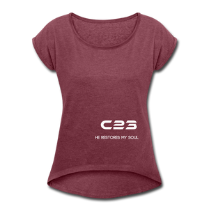 C23 He Restores Women's Tee - heather burgundy