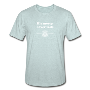 His Mercy Women's Tee - heather prism ice blue